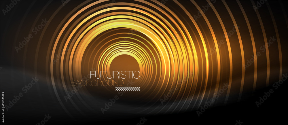 Dark abstract background with glowing neon circles Dark abstract background with glowing neon circles