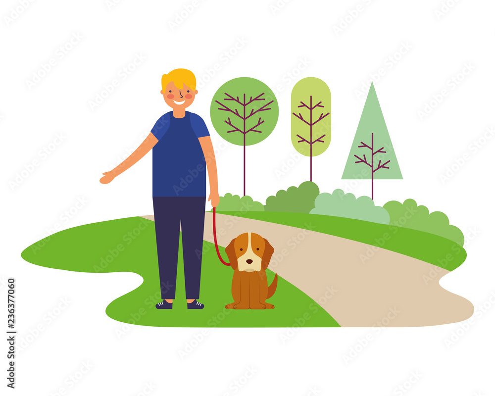 happy boy with pet dog in the park happy boy with pet dog in the park