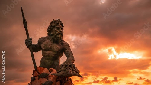 Powerful King Neptune Time Lapse, Triton's Mermaid Kingdom of the Sea at Sunset with perfect sun flare placements photo