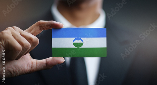 Businessman Holding Card of Kabardino-Balkaria Flag