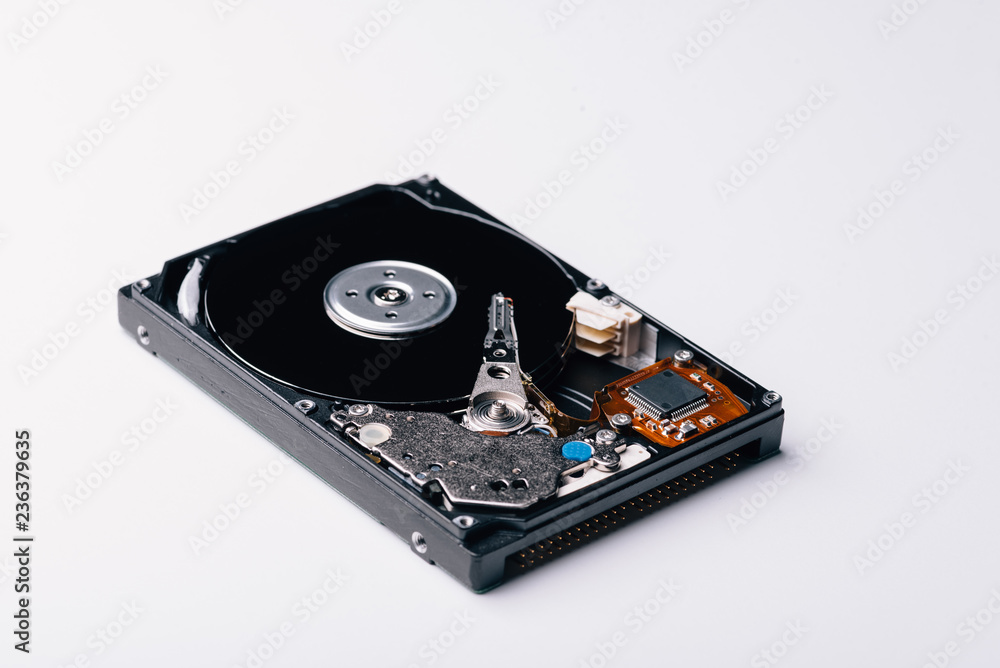 close up of the internals of a mechanical computer hard drive close up of the internals of a mechanical computer hard drive