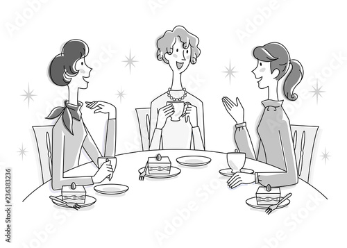 女性 ３人 ティータイム イラスト Stock Illustration Adobe Stock