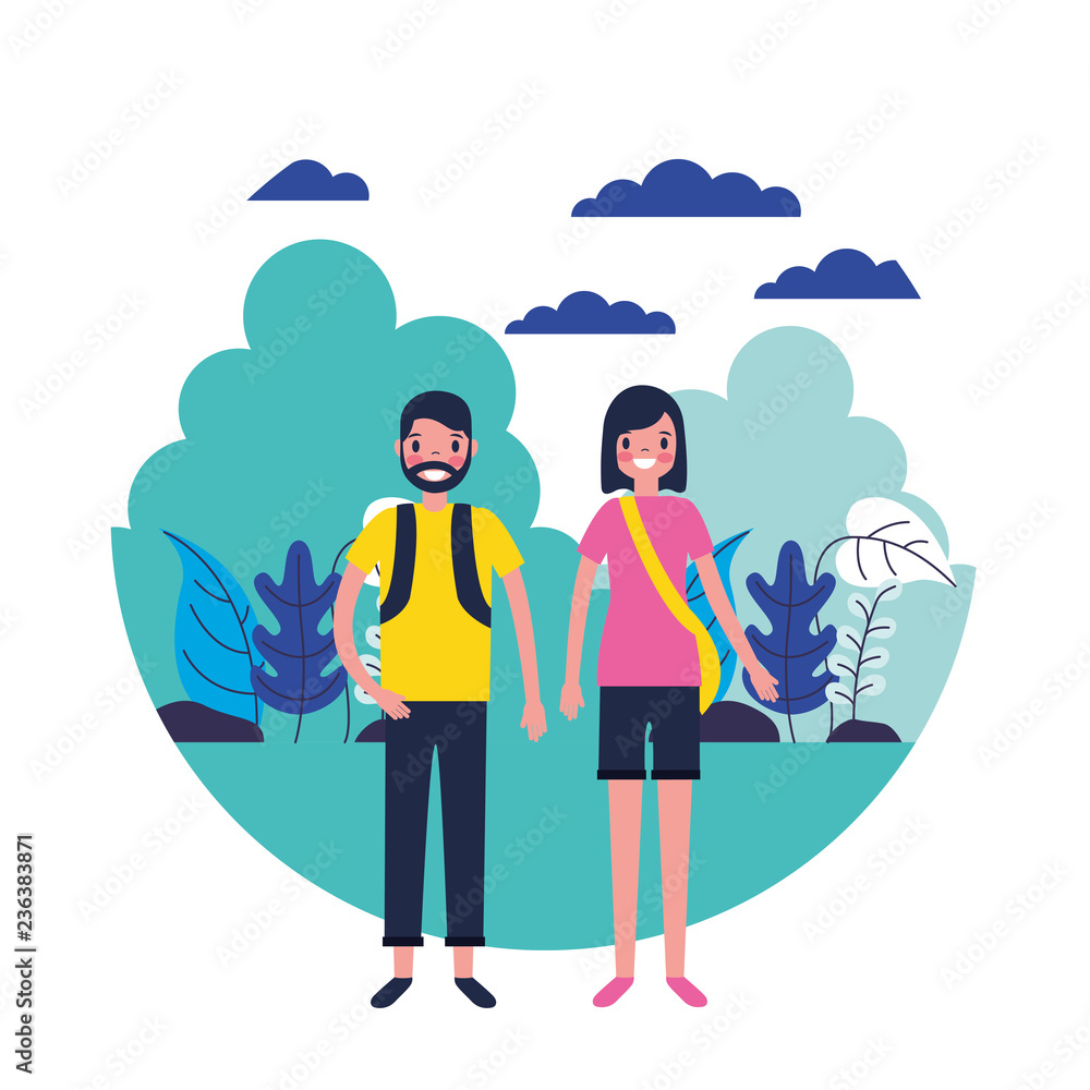 travelers couple in the natural scene travelers couple in the natural scene