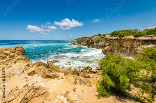 The rocky coast of Kauai, Hawaii, USA along the Mahaulepu Heritage Beach Trail © KevinClarkArt