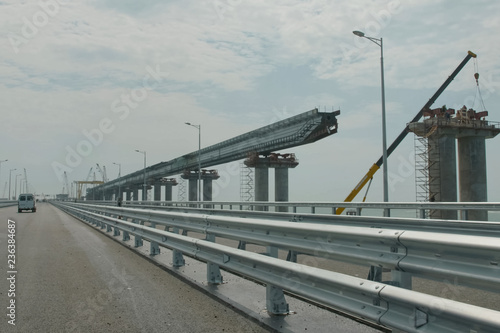 Construction of the Crimean bridge. Landscape construction. photo