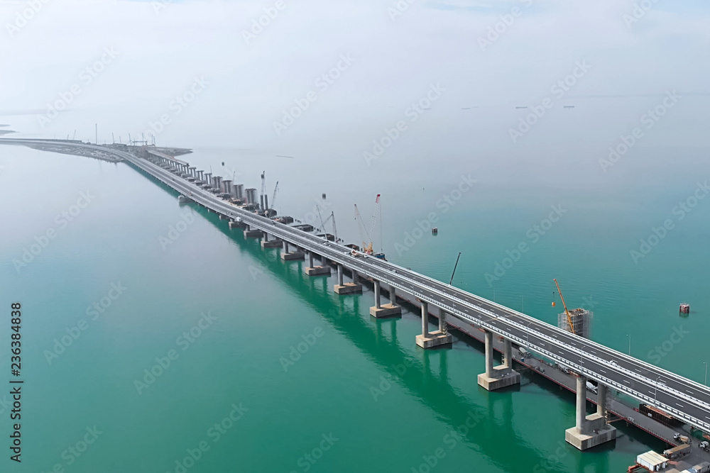 Crimean bridge before the opening of traffic on it. Grandiose co Crimean bridge before the opening of traffic on it. Grandiose co