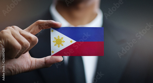 Businessman Holding Card Philippines Flag