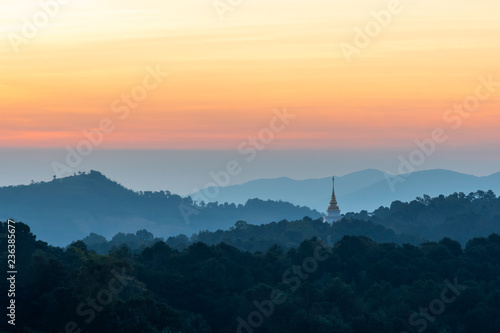 Temple Santi Tham pagoda or stupa with the view of mountain ,Mae Salong, Chiang Rai, Thailand,