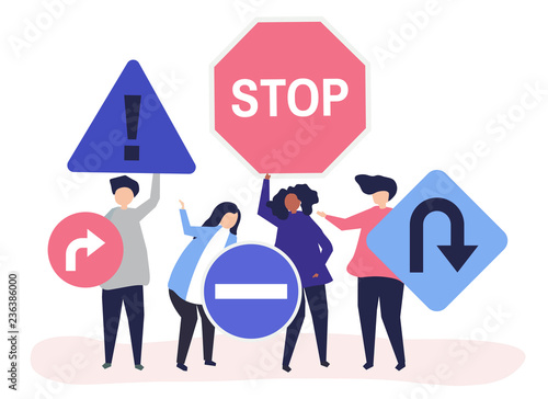 Character illustration of people with traffic sign icons