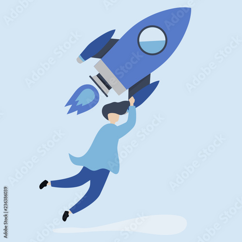 A man holding onto a launched rocket