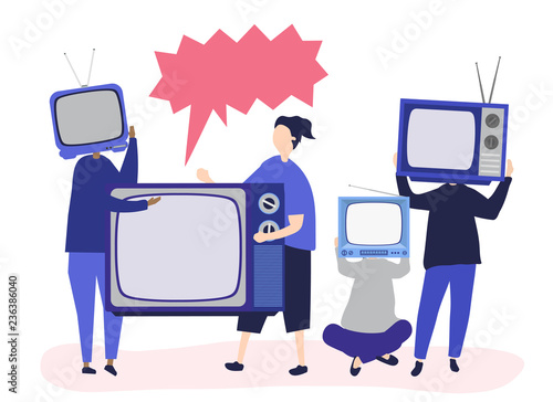 Character illustration of people with analog TV icons