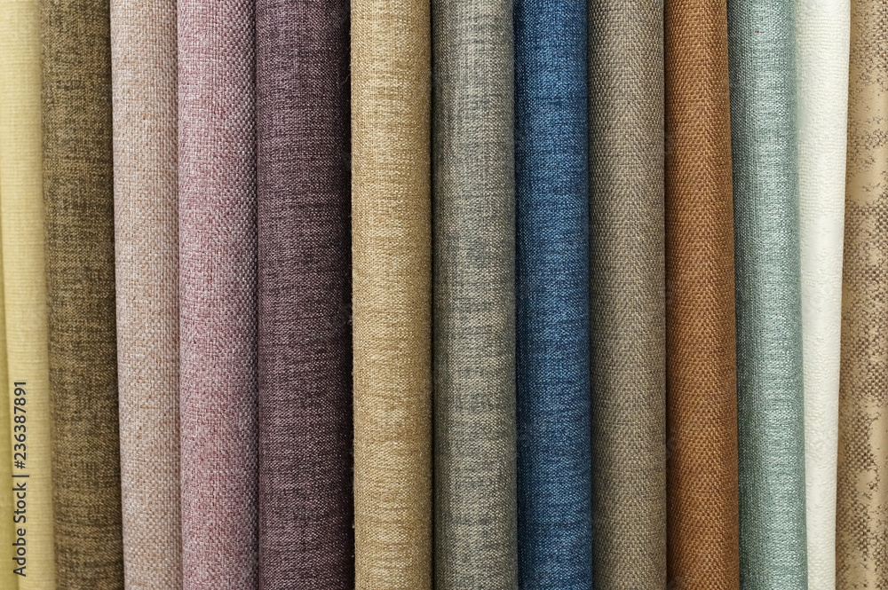 A variety of samples of curtain fabrics A variety of samples of curtain fabrics