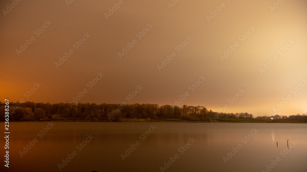 Fototapeta premium Night Lake Basov Kut, Rivne, Ukraine