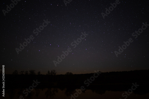 Starry sky, night, lake