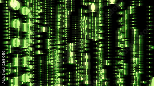Obraz na płótnie Motion Graphic of random green particle binary digit number falling down with matrix effect over animated background, analysis data and computer concept w salonie