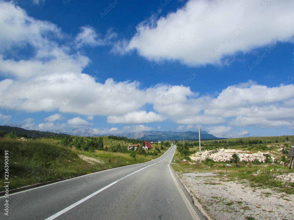 Fototapeta premium Serbia bright landscape with the highway and mountains
