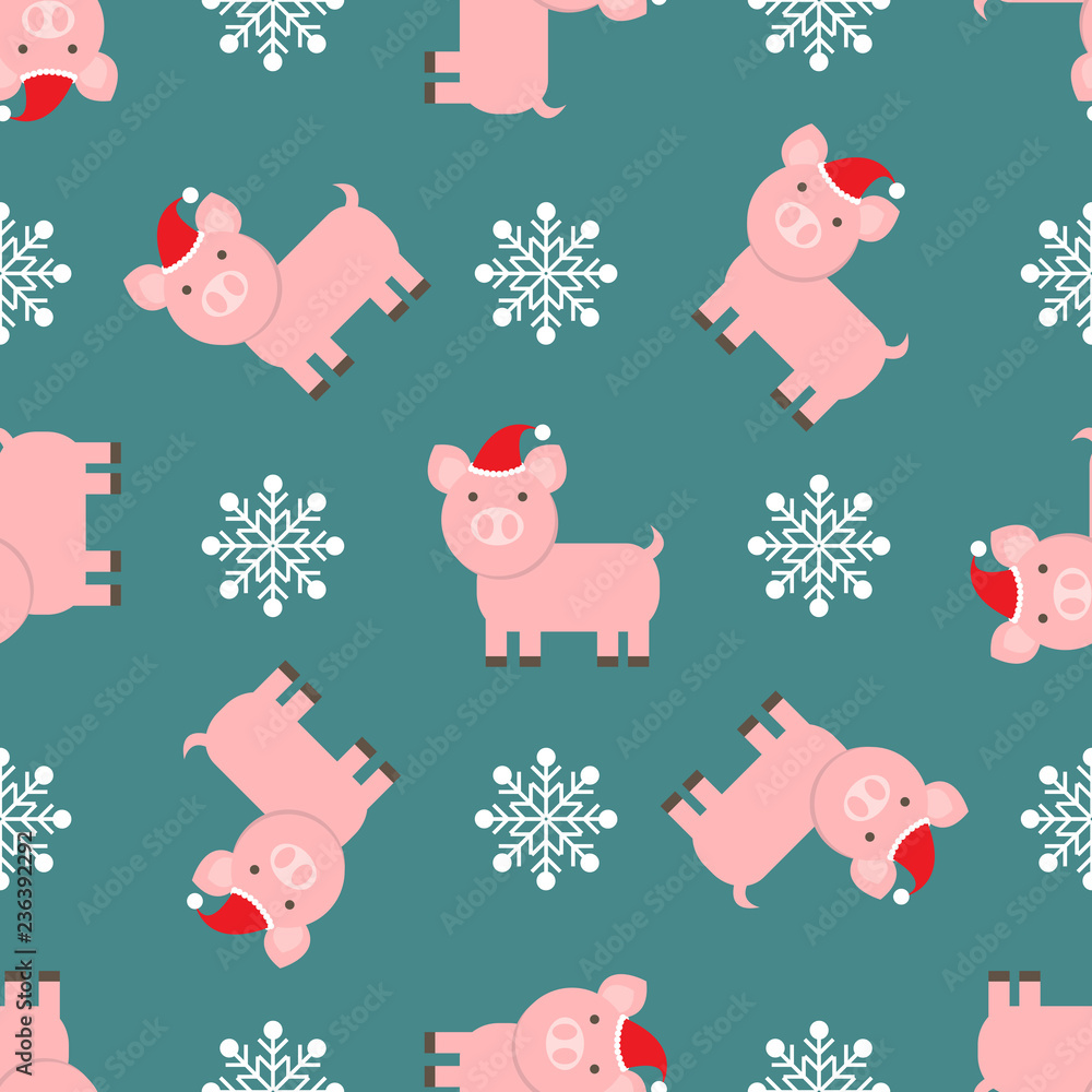 Christmas wallpaper pattern with cute pig Christmas wallpaper pattern with cute pig