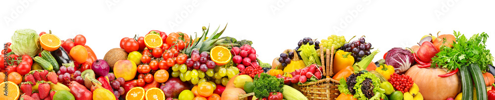 Fresh fruits and vegetables useful for health isolated on white