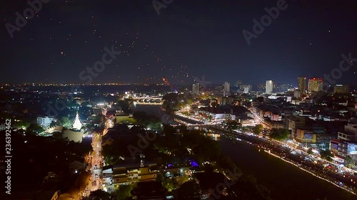 Floating lanterns  in Yee Peng or Loy Krathong Festival at Chiang Mai, Thailand.