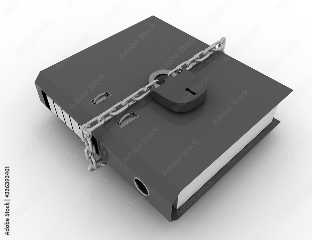 Data safety, folder locked with chain. rendered illustration Data safety, folder locked with chain. rendered illustration