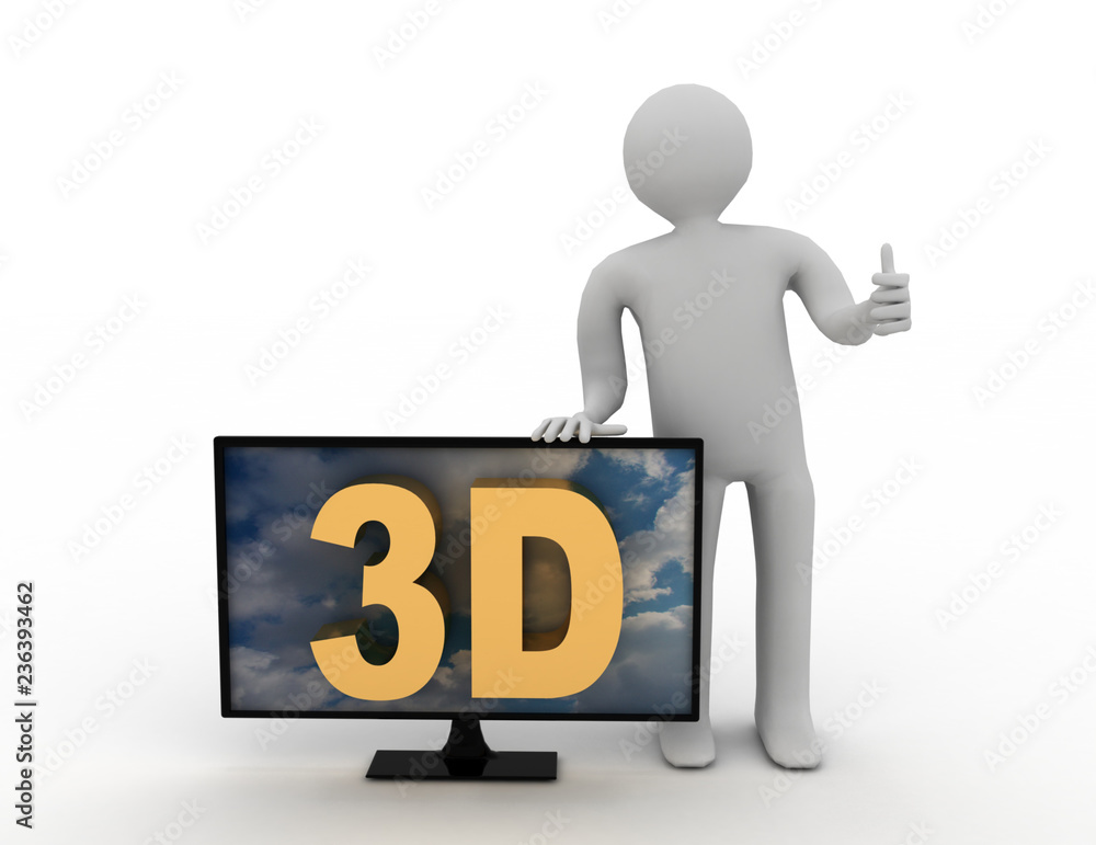 3d people - man, person with a monitor. rendered illustration 3d people - man, person with a monitor. rendered illustration