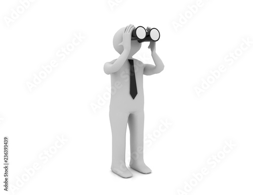 3d man with binoculars . 3d rendered illustration