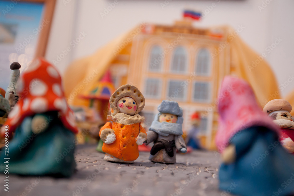 Handicrafts and toys made by Russian craftsmen in the national traditions of Russia
