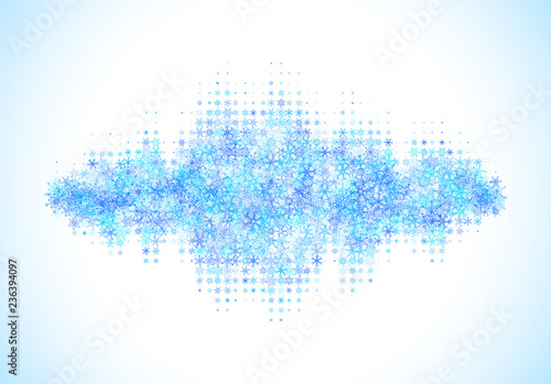 Christmas music waveform made of different scattered snowflakes