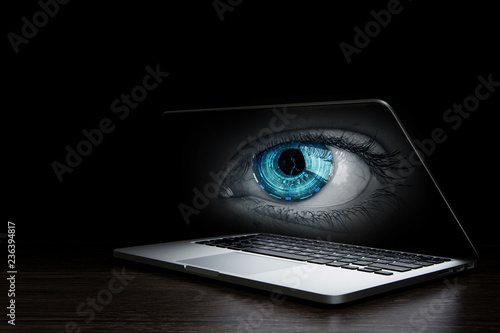 Female eye from laptop
