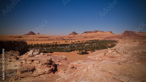 Panoramic view to Teguedei lake at the Ennedi, Chad photo