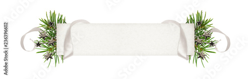 Curled gray silk ribbon and...