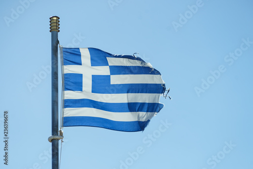 Greek flag waving o wind.