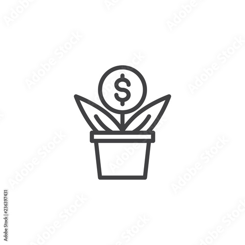 Money flower outline icon. linear style sign for mobile concept and web design. Financial dollar plant simple line vector icon. Investment symbol  logo illustration. Pixel perfect vector graphics