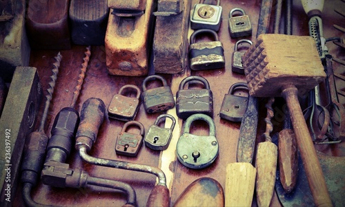 old tools in the carpenter shop photo