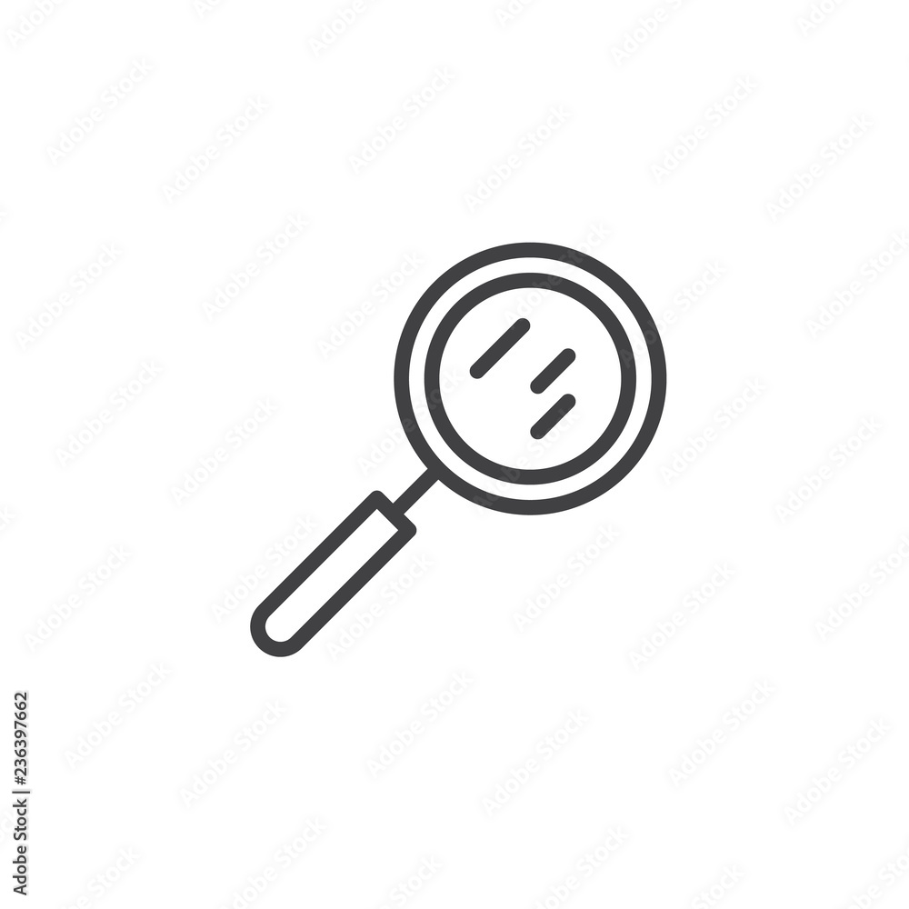 Magnifying glass outline icon. linear style sign for mobile concept and web design. Magnifier simple line vector icon. Search symbol, logo illustration. Pixel perfect vector graphics Magnifying glass outline icon. linear style sign for mobile concept and web design. Magnifier simple line vector icon. Search symbol, logo illustration. Pixel perfect vector graphics