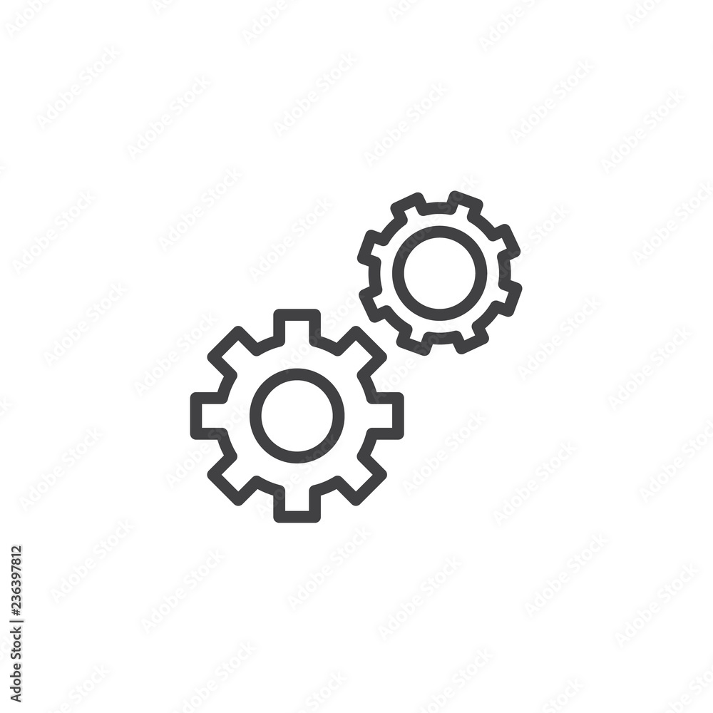 Setting gears outline icon. linear style sign for mobile concept and web design. Preferences gear simple line vector icon. Symbol, logo illustration. Pixel perfect vector graphics