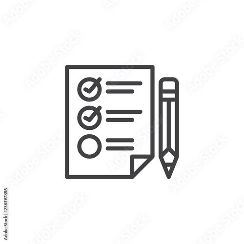 File document and pencil outline icon. linear style sign for mobile concept and web design. Questionnaire checklist simple line vector icon. Symbol, logo illustration. Pixel perfect vector graphics