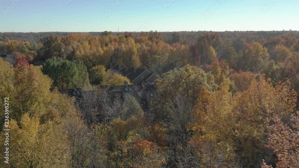 Aerial of Mohonk Mountain in New Paltz, New York during Fall Aerial of Mohonk Mountain in New Paltz, New York during Fall