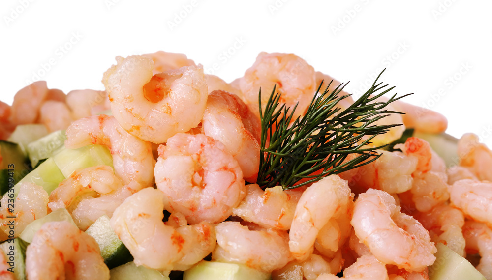 Shrimp salad in the cooking process on white Shrimp salad in the cooking process on white