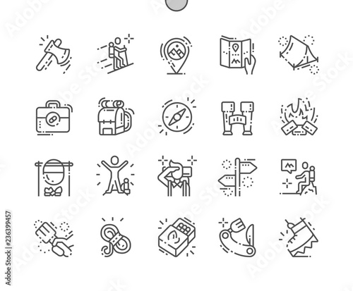 Hiking Well-crafted Pixel Perfect Vector Thin Line Icons 30 2x Grid for Web Graphics and Apps. Simple Minimal Pictogram