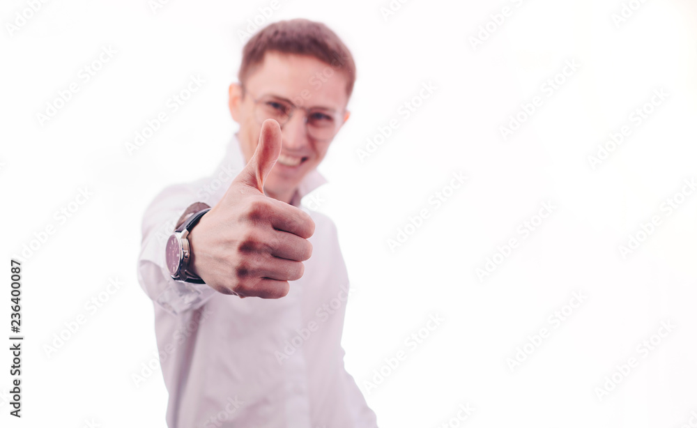 Businessman showing like and smiling on white background Businessman showing like and smiling on white background