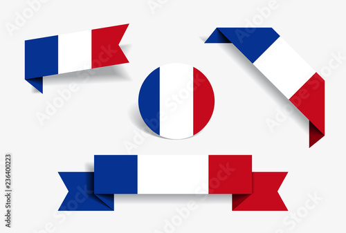 French flag stickers and labels. Vector illustration. photo