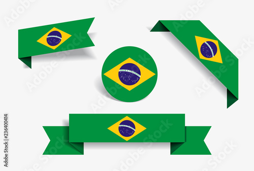 Brazilian flag stickers and labels. Vector illustration.