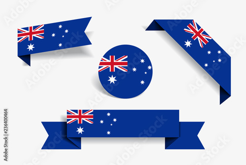 Australian flag stickers and labels. Vector illustration.