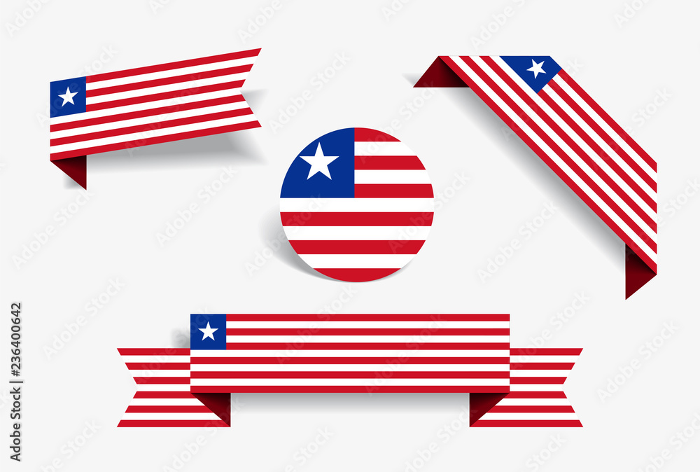Liberian flag stickers and labels. Vector illustration. Liberian flag stickers and labels. Vector illustration.