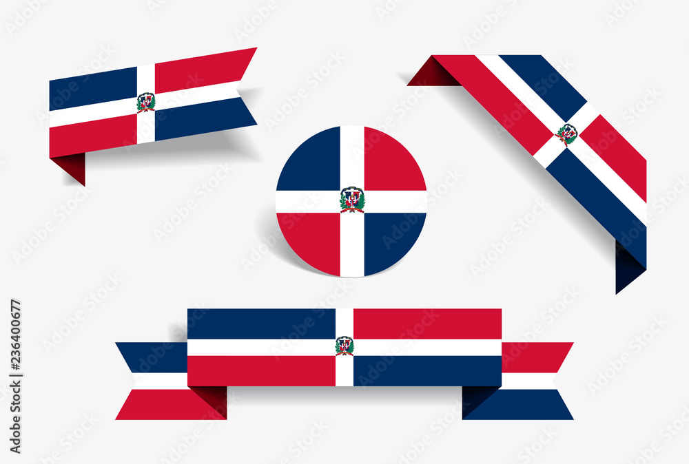 Dominican Republic flag stickers and labels. Vector illustration. Dominican Republic flag stickers and labels. Vector illustration.