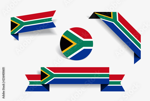 South African flag stickers and labels. Vector illustration.