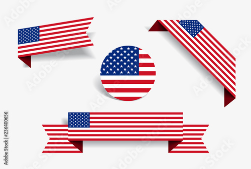 American flag stickers and labels. Vector illustration.