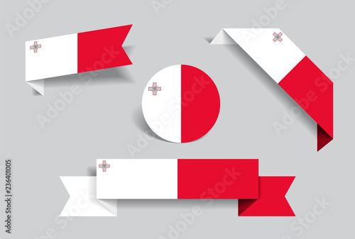 Maltese flag stickers and labels. Vector illustration.