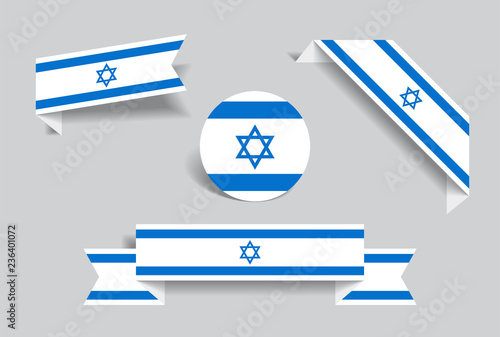 Israeli flag stickers and labels. Vector illustration.